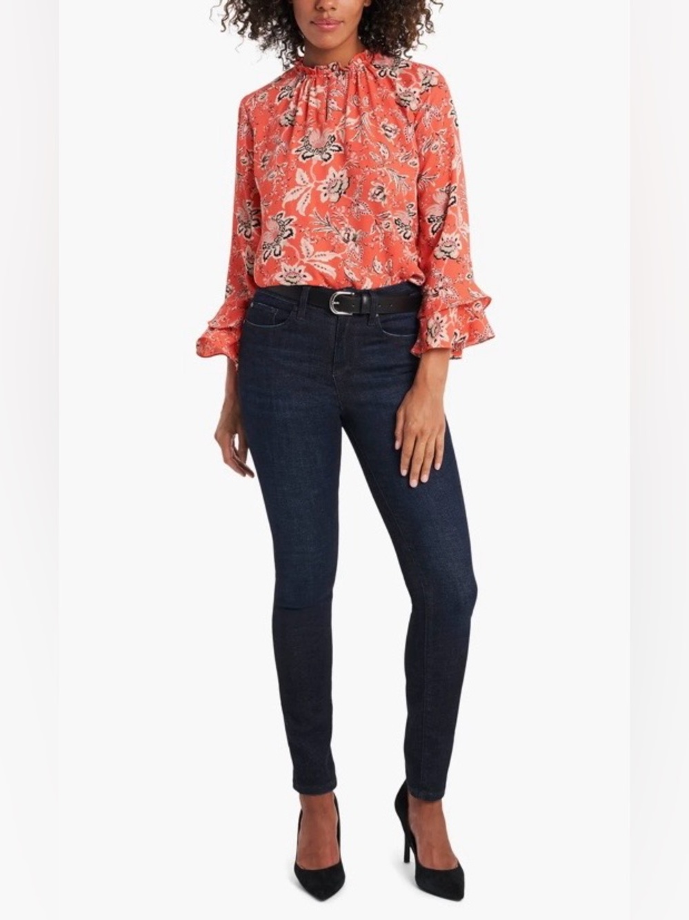 NWT Vince Camuto Antique Floral Toile Ruffle Sleeve Blouse Size Small